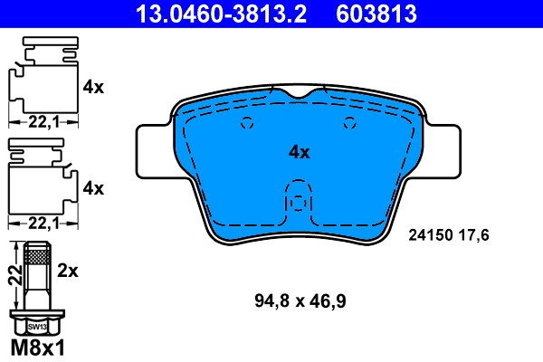 13.0460-3813.2 ATE brake pad set, disc brake for Citroen, Peugeot