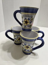 ROMANA SAMBUCA Handpainted Blue And Yellow Floral Pattern Ceramic Cappuccino Mug