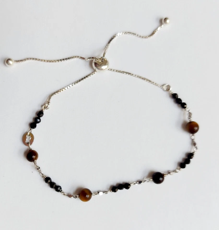 Bracciale in argento 925 idea regalo per natale con onice e occhio di tigre - Immagine 3 di 4