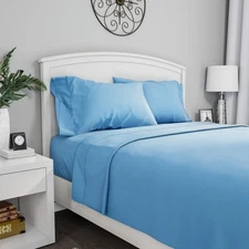 Lavish Home, Blue Brushed Microfiber Set-4 Piece Bed Linens-Fitted & Flat