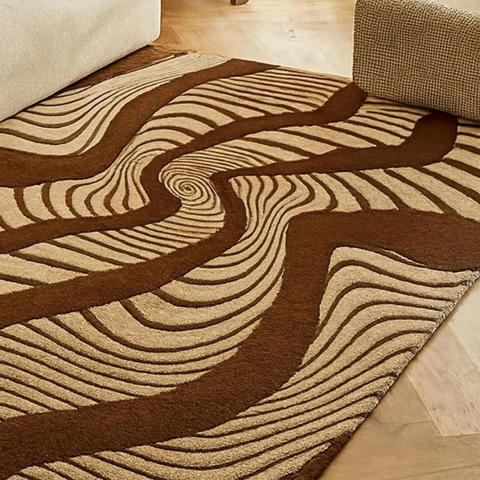 Hand Tufted 100% New Zealand Wool Area Rug: Brown, Beige Abstract Rug - Image 2 of 4