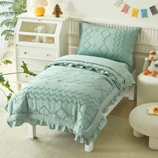 AIKASY Toddler Bedding Set 4 Pieces Super Soft Comforter Set, Shabby Boho Boh...