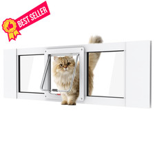 Aluminum Cat Door for Windows - Adjustable to Fit 32"-36" Window, White Tall