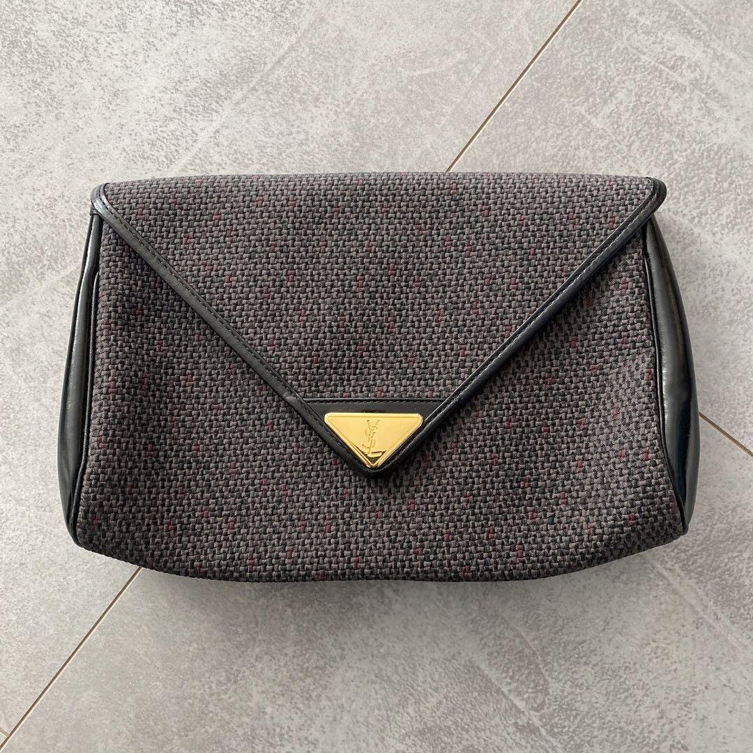 Borsa pochette Yves Saint Laurent vintage grigia nera usata Unix