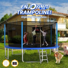 14Ft Outdoor Trampoline for Kids Adults Backyard Basketball Hoop Enclosure Net