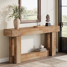 160 cm Rectangular Console Table, Farmhouse Wooden Sofa Table Behind The Couch