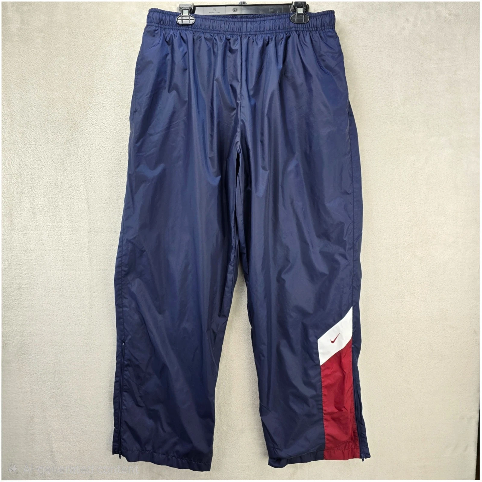 Vintage Nike Windbreaker Track Pants Mens XL Navy Blue Lined Ankle Zip 90's