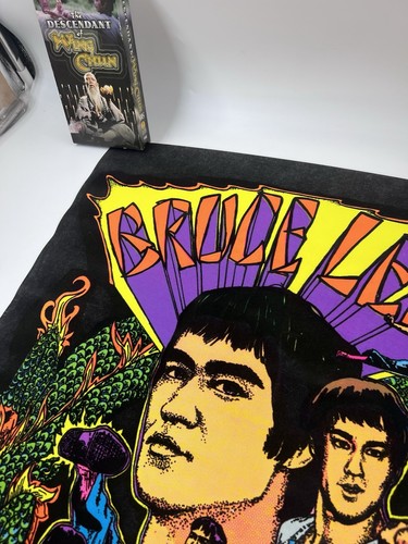 Vtg Bruce Lee Kung Fu Black Light Flocked Velvet Poster Dragons 1974 Pro Arts - Picture 11 of 17