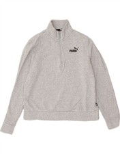 PUMA Womens Zip Neck Sweatshirt Jumper UK 14 Medium Grey Cotton BK15