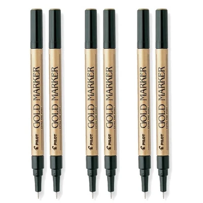 Pilot Gold Metallic Permanent Paint Marker, Extra Fine Point, 6/pk (41500)