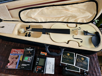 Cecilio White 4/4 Full Size Student Acoustic Violin w/ Case Tuner extra Strings