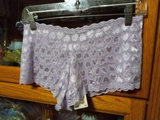 Vintage Panties NEW OLD Stock Joe Boxer Purple Cheeky Lace Shiny Hearts XL Panty