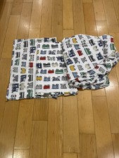 3 Pc Pottery Barn Kids Trains Set: Twin Flat Sheet, Fitted Sheet 1 Pillowcase