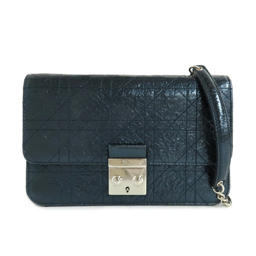 Christian Dior Miss Dior Chain Wallet Metallic Blue Used From Japan