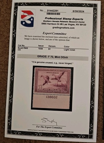 MOMEN: US STAMPS #RW5 DUCK MINT OG NH LOT #80491* - Picture 3 of 5