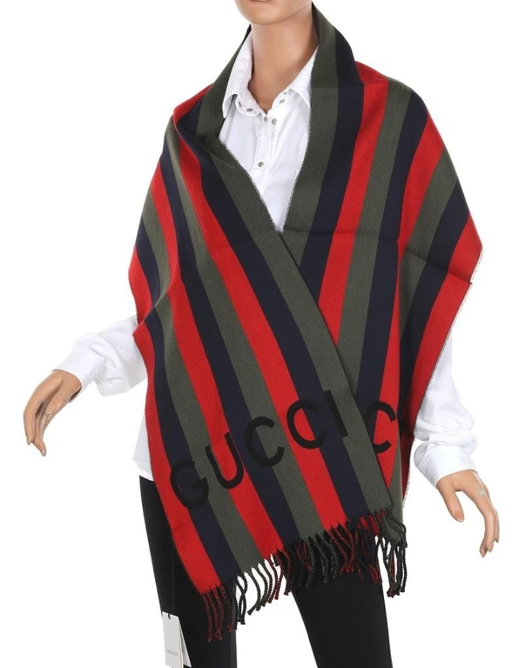 NUEVO CHAL BUFANDA LANA ALGODÓN LOGO RAYAS GUCCI Foto 2 de 4