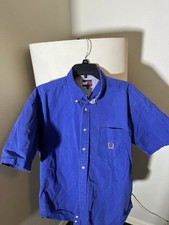 Tommy Hilfiger Blue Cotton Short Sleeve Button-Up Shirt Men s Size L Embroidered