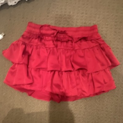 day + moon Women s S Red Satin Ruffle Layered Bow Pull-On Elastic Mini Skirt