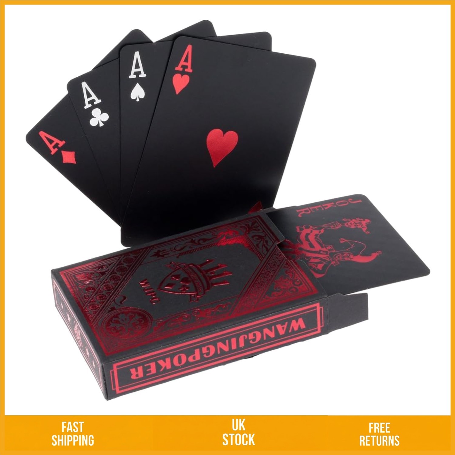 Waterproof Professional Black Plastic Poker Cards Deck, 54 Card Pack