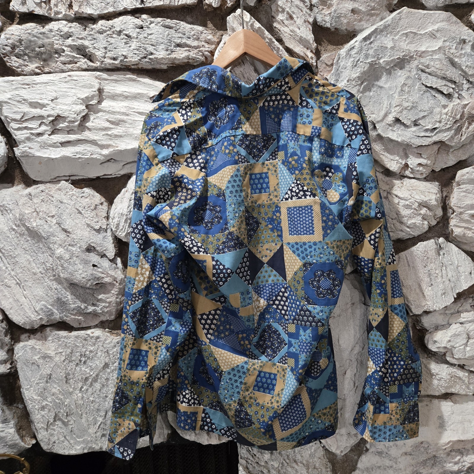 Vintage Patchwork Pattern Floral Blue Long Sleeve… - image 4