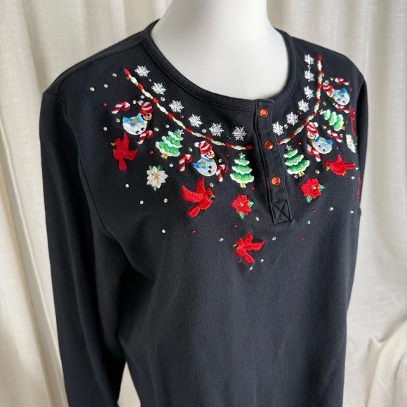 Quacker Factory Christmas Snowman Cardinal Embroidered Sweater Size M Festive - Image 4 of 4