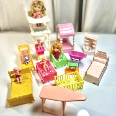 Vtg Dollhouse Furniture 19 pcs Littles Dolls Renwal Ironing Board Marx Bed Plus
