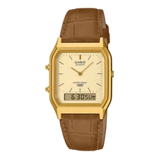 Casio Vintage AQ-230EGL-9A Elegant Gold Dial Dual Timepiece 30mm Men's Watch