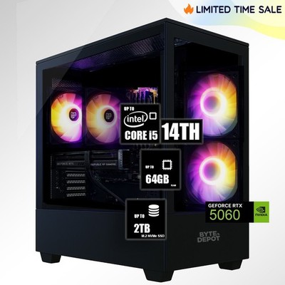 Gaming PC Desktop Up to i5-14400F 64GB RAM 2TB NVMe SSD NVIDIA GeForce RTX 5060