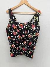 Lands End Women's Size 22W DD Bathing Suit Tankini Top Black Floral Wired