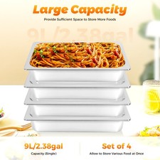 4-Pack Hotel Pans Commercial Steam Table Pan w/ Lid Stainless Steel Food Pan US