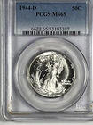 1944-D Walking Liberty Half Dollar PCGS MS65 Blazing White