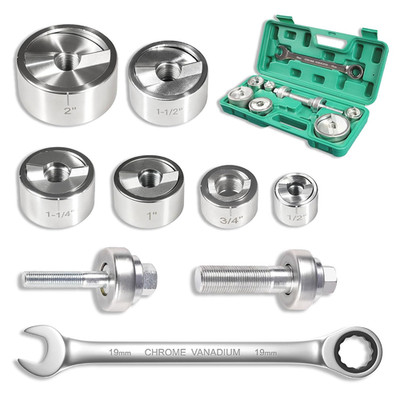 Ratchet Knockout Hole Punch Kit, 1/2'' to 2'' with 6 Dies & Wrench