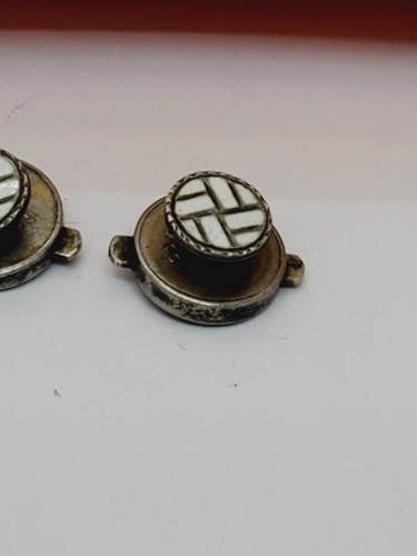 Rare H.A. Set/ 2 Sterling Enamel Button Stud Victorian Shirt Collar Buttons (63) - Picture 3 of 6