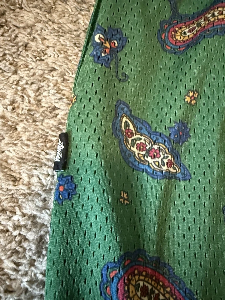 Винтажный 2000-х Stussy цветочный пейсли сетки шорты размер мужской M зеленый/синий/красный - Изображение 3 из 4