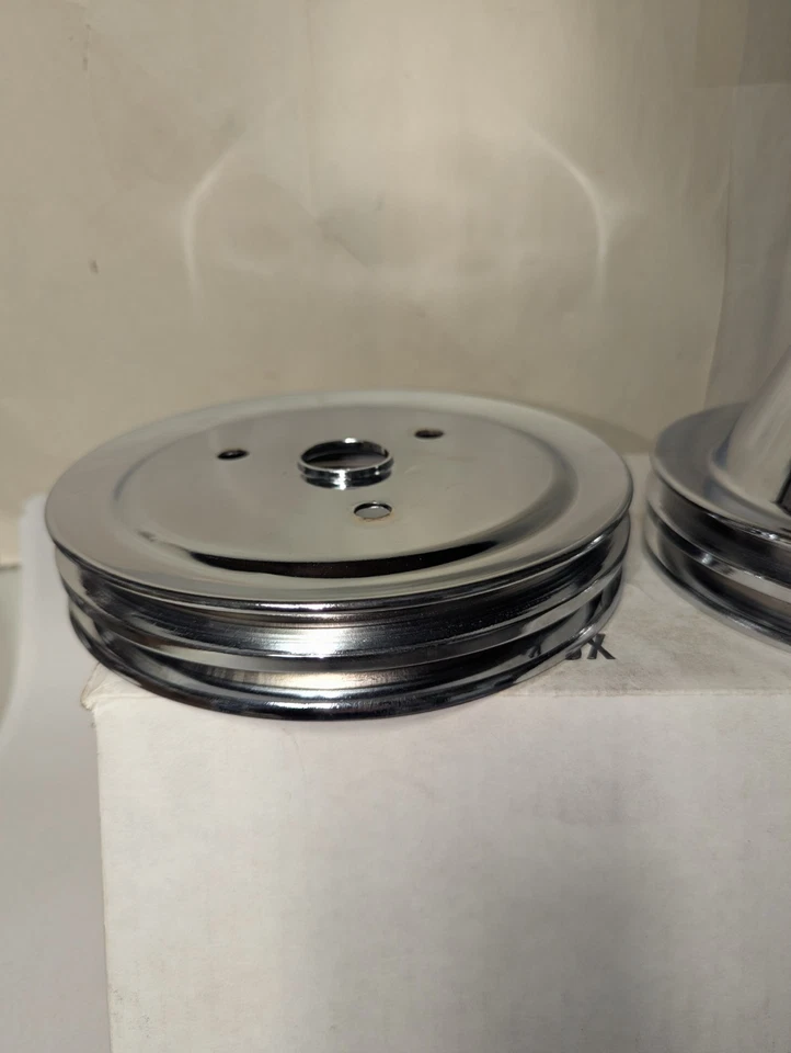 NOS Mr. Gasket 4961 Chrome Two Groove Upper & Lower Pulleys SBC SWP FREE SHIPP - Image 4 of 4