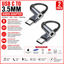 2 USB-C Type C Adapter Port to 3.5MM Aux Audio Jack Earphone Headphone Cable USB