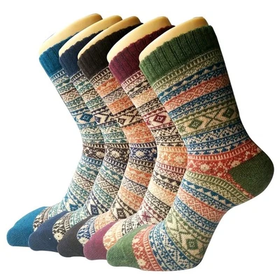 5 Pairs Womens Socks Wool Thermal Warm Knitting Nordic Ladies Socks Winter