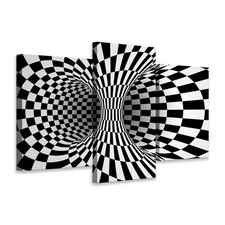 Set di quadri astratti con illusione ottica |Q911|Arte moderna su tela in 3 tele