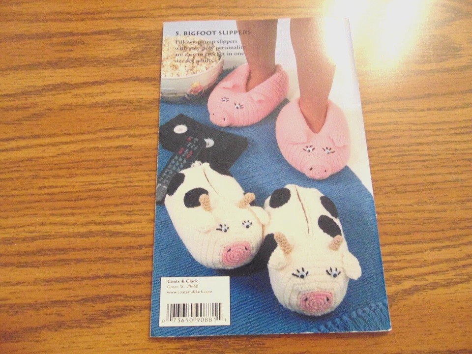 CREATURE COMFORTS ~ FAMILY SLIPPERS to Knit & Crochet Coats & Clark Booklet 0121 - Image 3 of 3