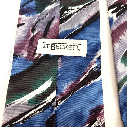 J.T. Beckett Silk Tie Print Multi-Colored Wide Abstract Retro - Picture 6 of 6