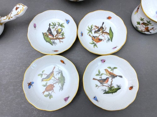 Herend Rothschild Vogel Kaffee-/Schokoladenkannen und 8 Kannen de Creme mit Stabgriffen - Bild 4 von 23