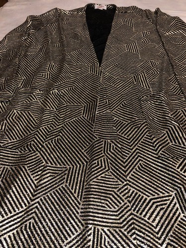 LuLaRoe Sarah Elegant Medium 10/12 8 Black Gold Sparkle Shimmer Cardigan Sweater - Picture 8 of 12