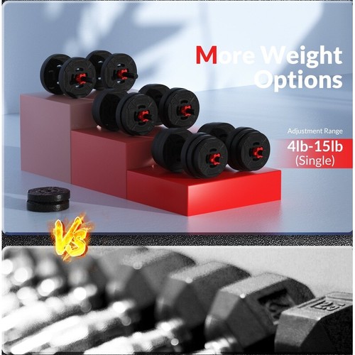 60LB 4-in-1 Adjustable Dumbbell Barbell Kettlebell Set Equipment Fitness New - Picture 6 of 6