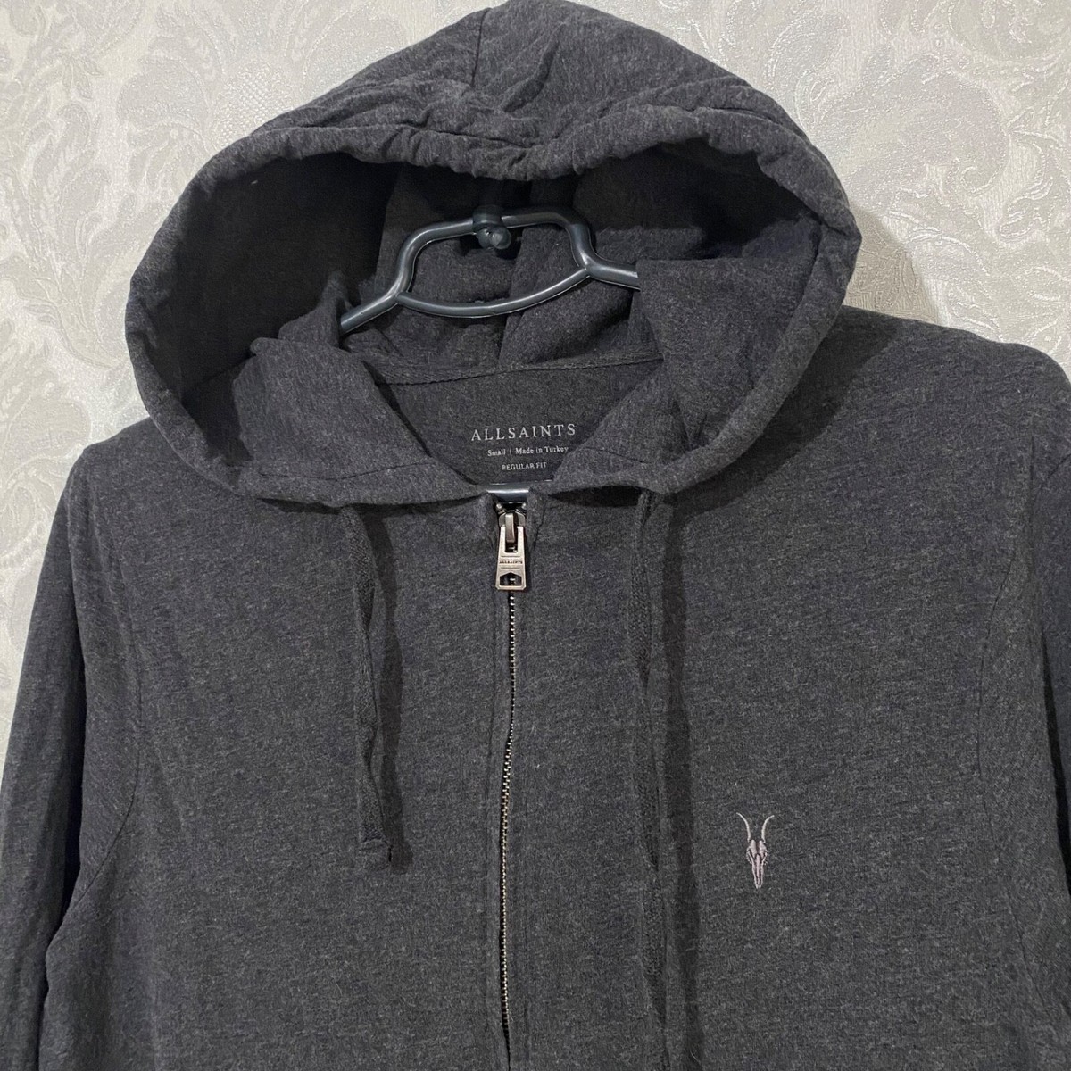Allsaints Luxury Zip Hoodie Grey Small Logo Y2K | eBay