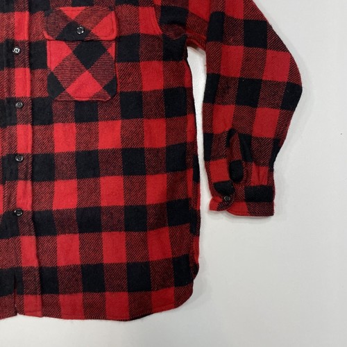 Vintage Montgomery Ward Wool Red Buffalo Plaid Flannel Shirt Mens Size L / XL - Picture 3 of 12