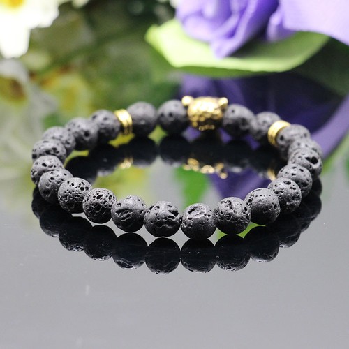 Man's Leopard Head Beaded Bracelets Lava Rock Stone Beads Multicolor Bracelet - Picture 6 of 22