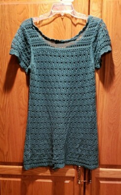 old navy crochet sleeve dress Old Navy Women's Blue Green Crochet Short Sleeve Mini Dress Size M-L