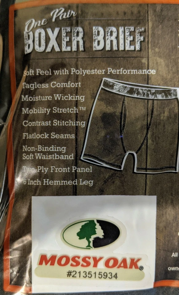 2 NUEVO Calzoncillos Boxer de Rendimiento para Hombre Mossy Oak Negros con Banda Camuflada Talla L/G 36-38 Foto 4 de 4