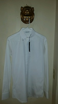 $390.00  MEN S NEIL BARRETT White Pierced Collar Long Sleeve Shirt Size Small 