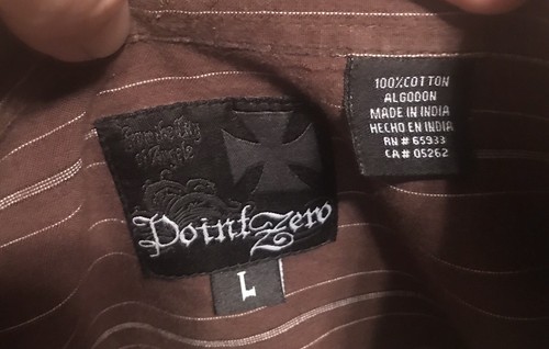 Point Zero Mens Shirt Size L Brown Stripe W/ Design Long Sleeve Button Front - Picture 3 of 4